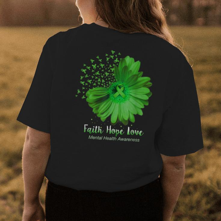 Faith Hope Love Mental Health Awareness Sunflower Womens Back Print T-shirt Unique Gifts