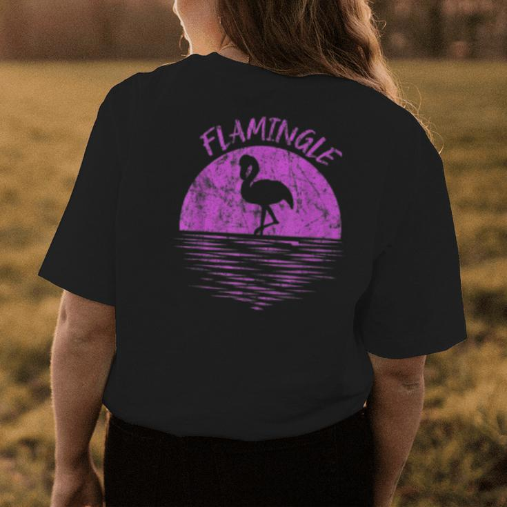 Flamingo Retro Vintage Distressed Sunset Flamingle Womens Back Print T-shirt Unique Gifts