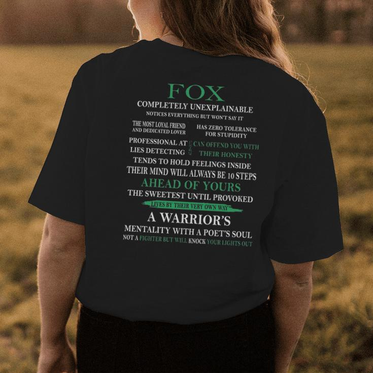 Fox Name Gift Fox Completely Unexplainable Womens Back Print T-shirt Funny Gifts