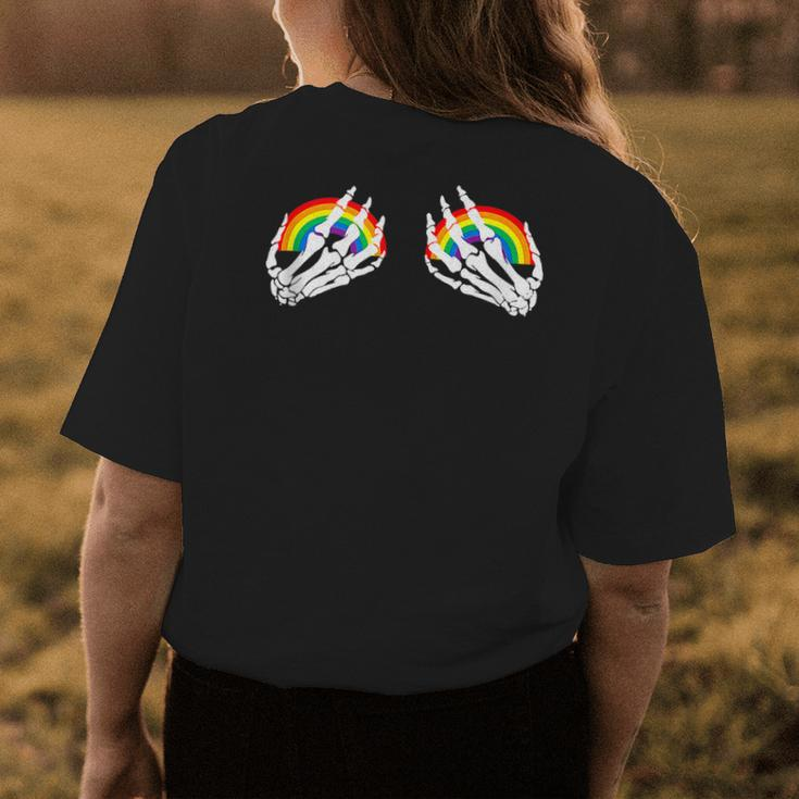Funny Gay Les Pride Rainbow Boobs Skeleton Hand Lgbt Gay Womens Back Print T-shirt Unique Gifts