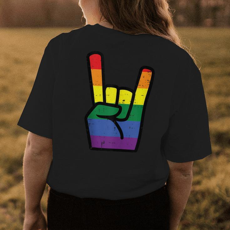 Gay Pride Rock Hand Rainbow Flag Lgbtq Rocker Boys Kids Men Womens Back Print T-shirt Unique Gifts
