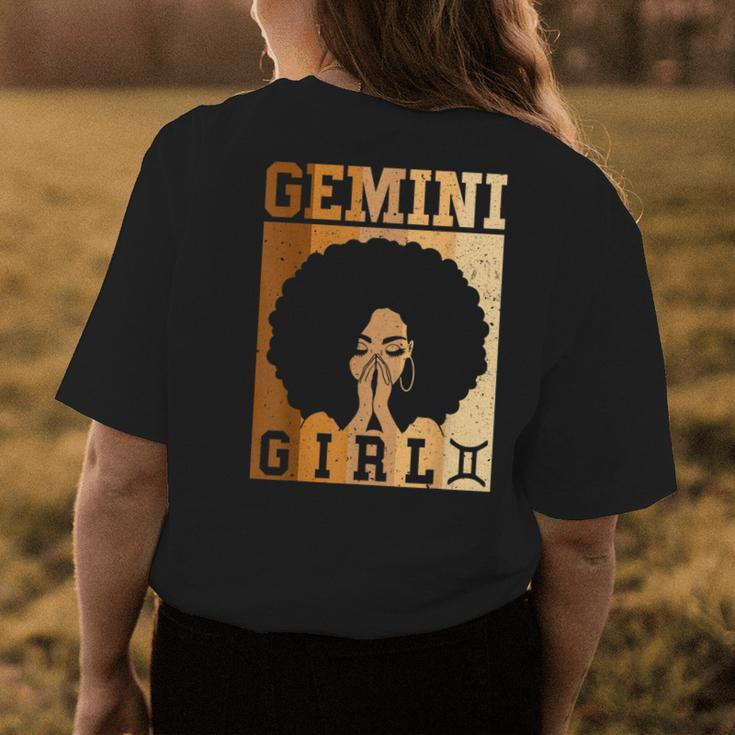 Gemini Girl Zodiac Sign Birthday Queen Melanin Women Womens Back Print T-shirt Unique Gifts