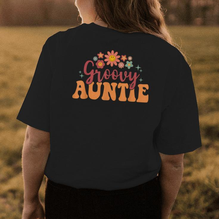 Groovy Auntie Retro Groovy Colorful Flowers Design Aunt Womens Back Print T-shirt Unique Gifts