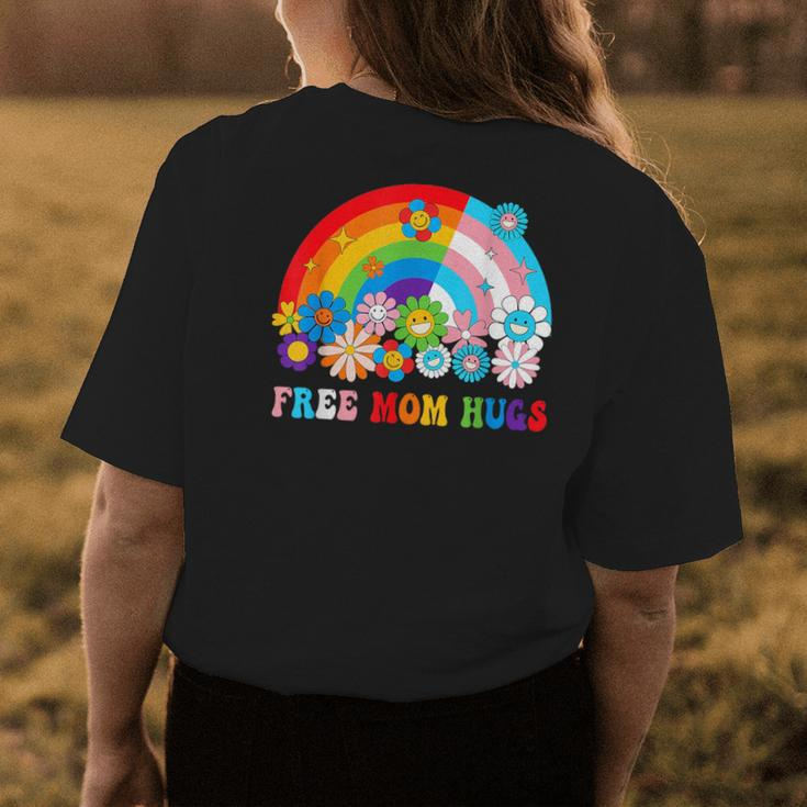 Groovy Flower Retro Rainbow Free Mom Hugs Lgbtq Pride Month Womens Back Print T-shirt Unique Gifts