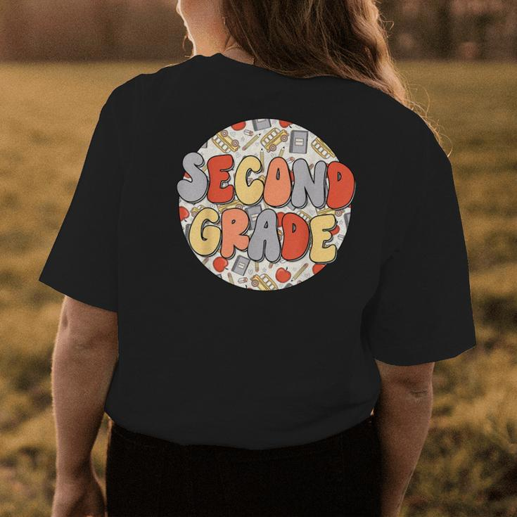 Groovy Second Grade Vibes Retro Teachers Kids Back To School Womens Back Print T-shirt Funny Gifts