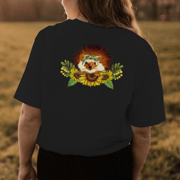Hedgehog Sunflower Hedgehog Lover Gifts Womens Back Print T-shirt Unique Gifts