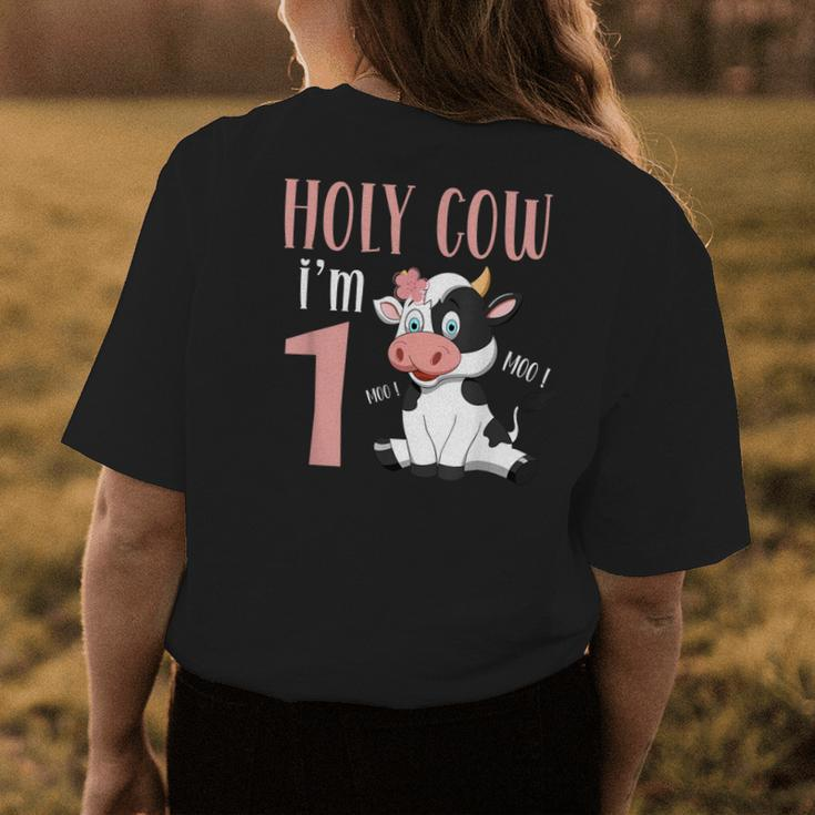 Holy Cow Im 1 Cow Girl Birthday 1 Year Old Womens Back Print T-shirt Unique Gifts