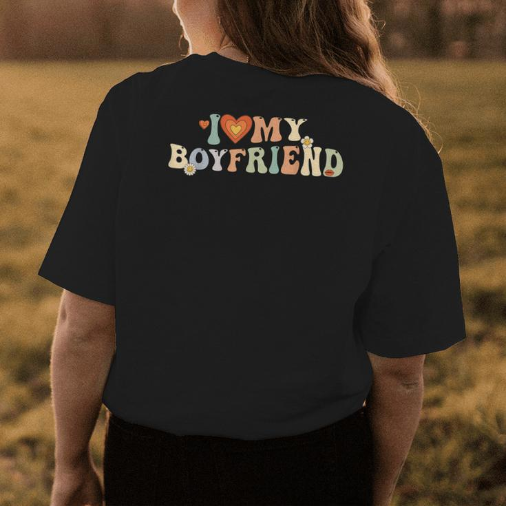 I Love My Boyfriend Groovy Retro I Red Heart My Boyfriend Bf Womens Back Print T-shirt Unique Gifts