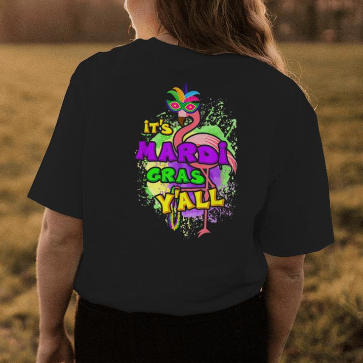 Its Mardi Gras Yall Funny Flamingo With Beads Fat Tuesday Womens Back Print T-shirt Unique Gifts