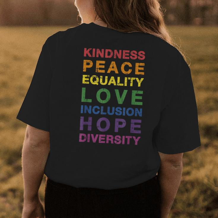 Kindness Peace Equality Rainbow Flag For Pride Month Womens Back Print T-shirt Unique Gifts