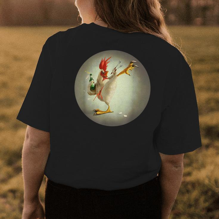 Kung Fu Rooster Fighting Chicken Funny Drinking Chicken Womens Back Print T-shirt Unique Gifts