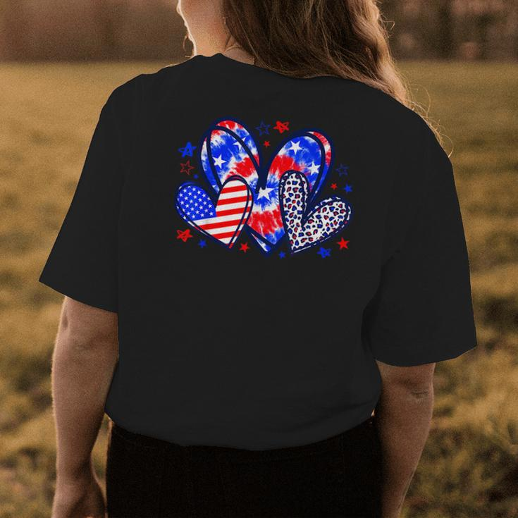 Leopard Heart Red White Blue American Flag 4Th Of July Women Womens Back Print T-shirt Funny Gifts