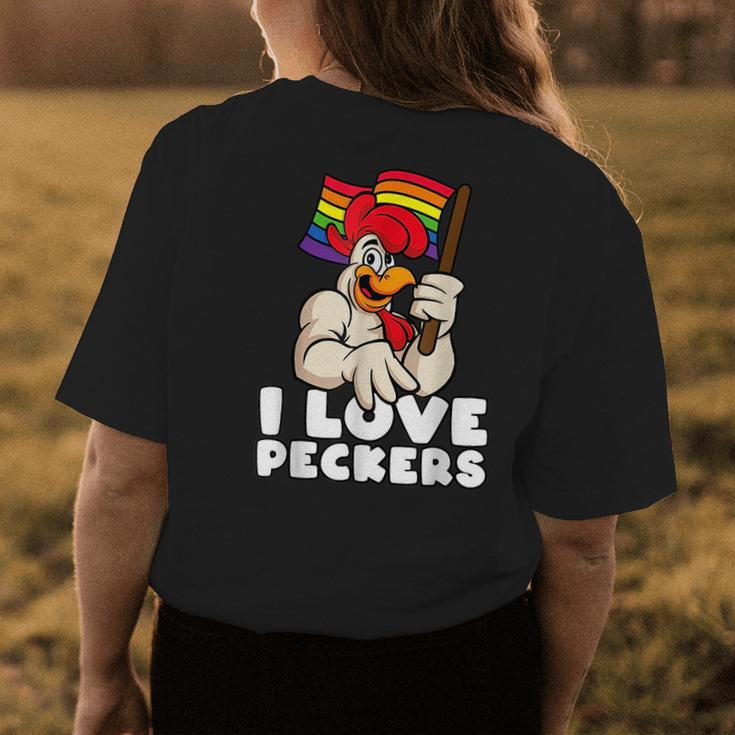 Lgbt Rainbow Flag Rooster Pun I Love Peckers Gay Chicken Dad Womens Back Print T-shirt Funny Gifts