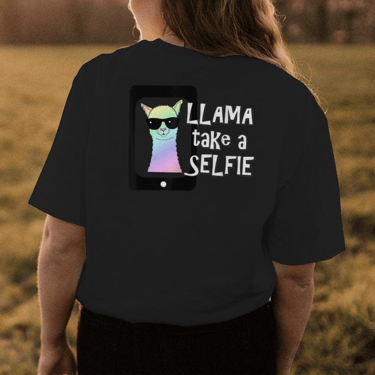 Llama Take A Selfie Funny Animal Mom Girl Gift Gifts For Mom Funny Gifts Womens Back Print T-shirt Unique Gifts