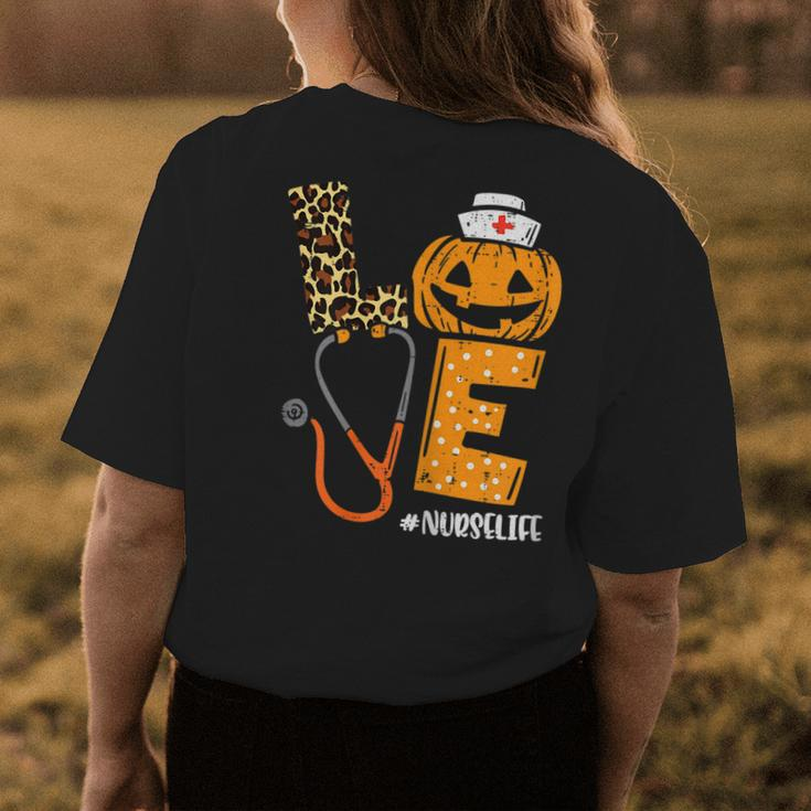 Love Nurse Life Pumpkin Leopard Fall Halloween Nurses Women Womens T-shirt Back Print Unique Gifts