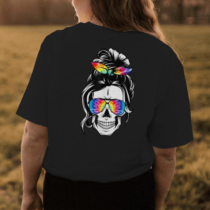 Messy Bun Skull Tie Dye Print Bandana Gift For Mom Womens Back Print T-shirt Unique Gifts