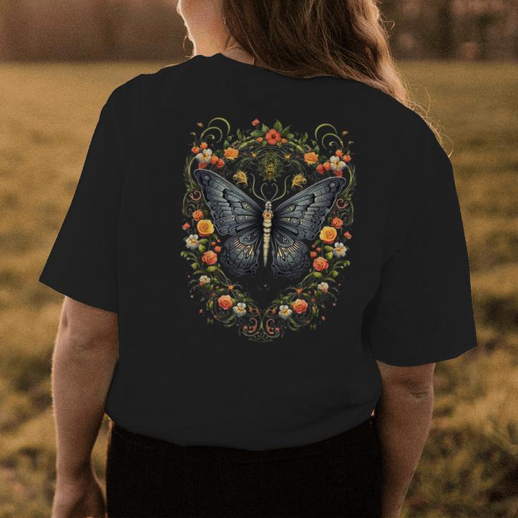Mystical Butterfly Horns Creature In Flower Magic Butterfly Funny Designs Funny Gifts Womens Back Print T-shirt Unique Gifts