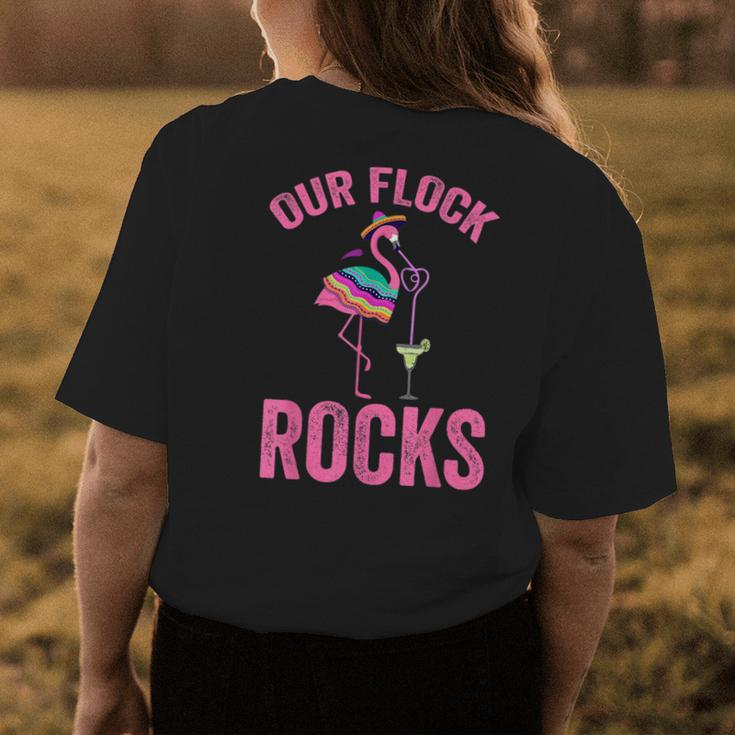 Our Flock Rocks Cute Flamingo Matching Family Vacation Group Family Vacation Funny Designs Funny Gifts Womens Back Print T-shirt Unique Gifts