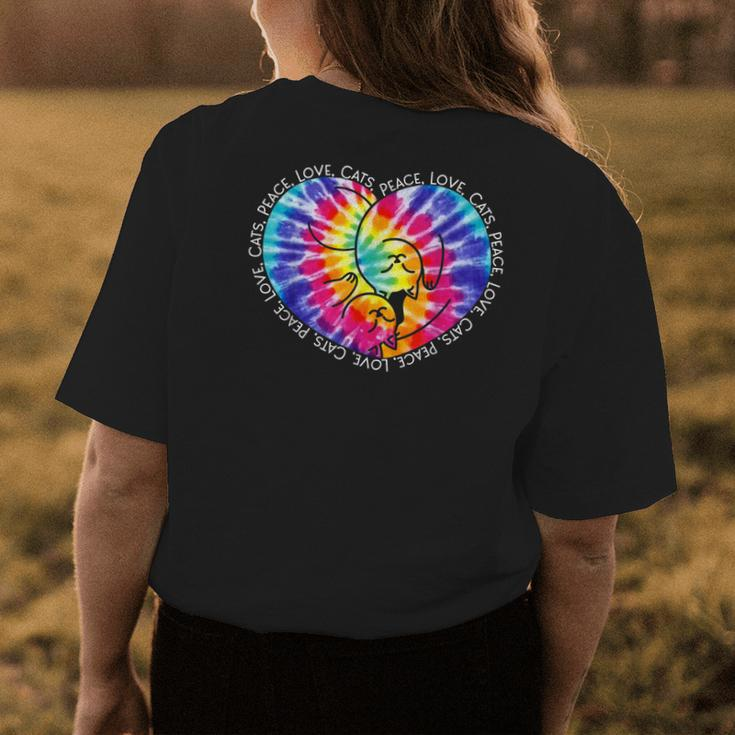 Peace Love Cats Tie Dye Heart Kitty Hippie Groovy Retro Gift Womens Back Print T-shirt Unique Gifts