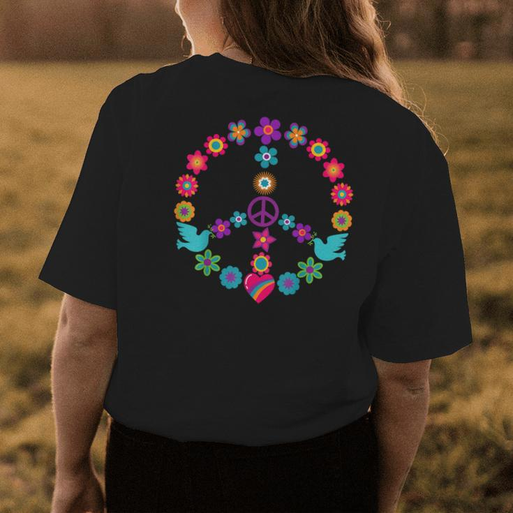 Peace Sign Floral 60S 70S Flower Power Dove Hippie Gift Womens Back Print T-shirt Unique Gifts