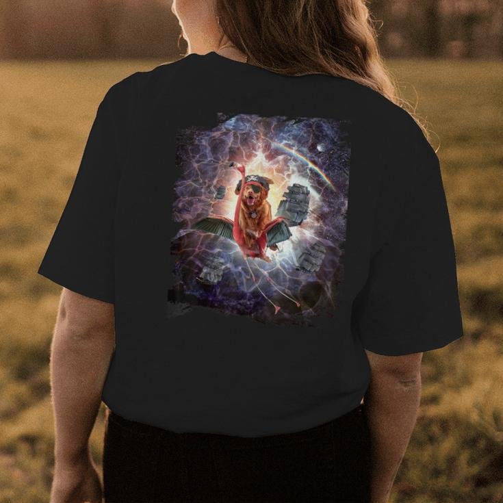 Pirate Dog Riding Flamingo In Space Womens Back Print T-shirt Unique Gifts