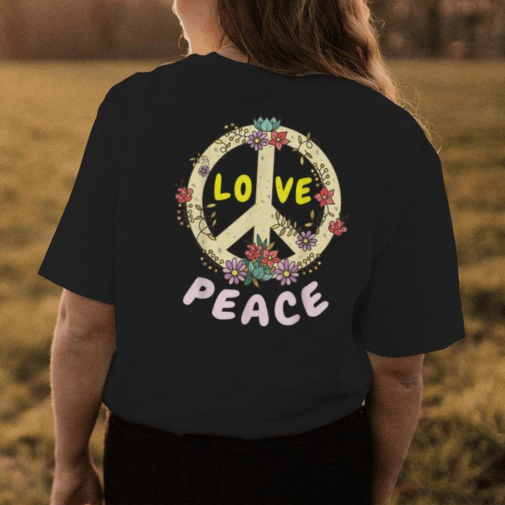 Retro 60S & 70S Floral Hippie Daisy Peace Sign Love Peace Womens Back Print T-shirt Unique Gifts