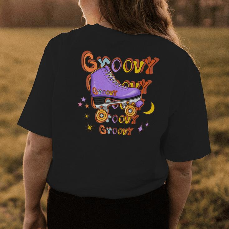 Retro 70S 80S Groovy Hippie Colorful Roller Skates Outfit Womens Back Print T-shirt Unique Gifts