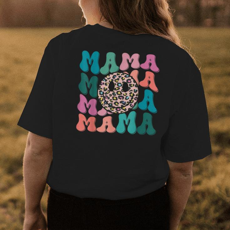 Retro Leopard Mama Groovy Face Trendy New Mom Womens Back Print T-shirt Unique Gifts