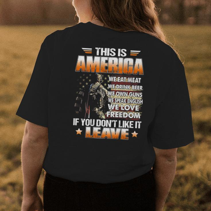 This Is America We Eat Meat We Drink Beer We Own Guns Back Womens Back Print T-shirt Unique Gifts