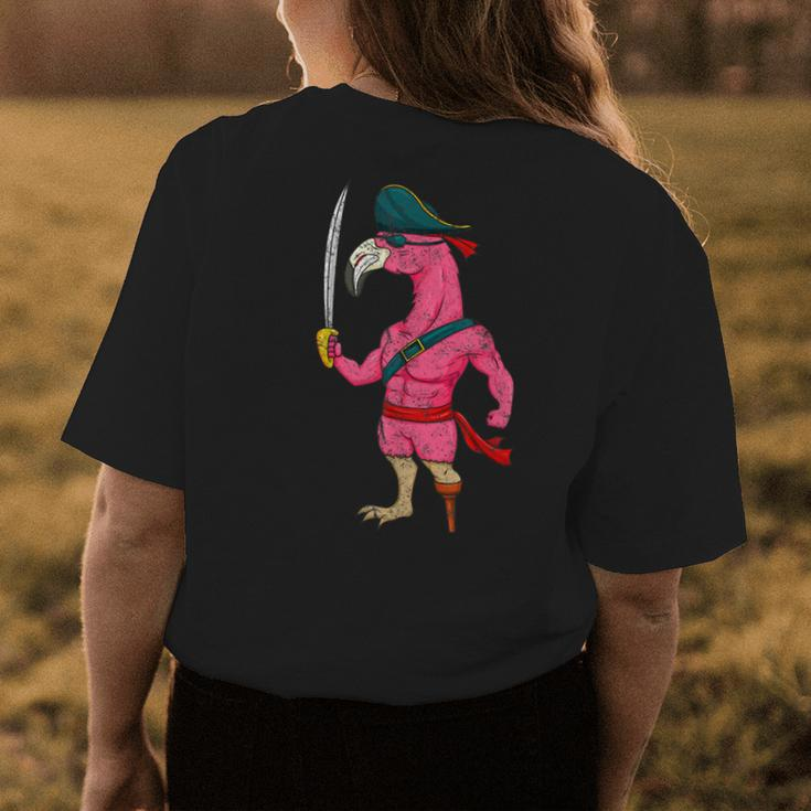 Vintage Pirate Pink Flamingo With Sword Halloween Costume Womens Back Print T-shirt Unique Gifts