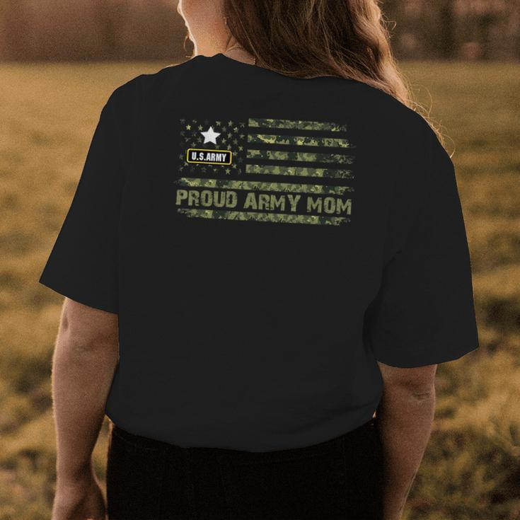 Vintage Proud Army Mom Camo American Flag Veteran Army Mom Womens Back Print T-shirt Unique Gifts