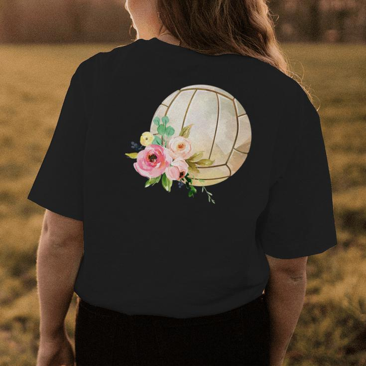 Watercolor Volleyball Boho Floral Volleyball Mom Womens Back Print T-shirt Unique Gifts