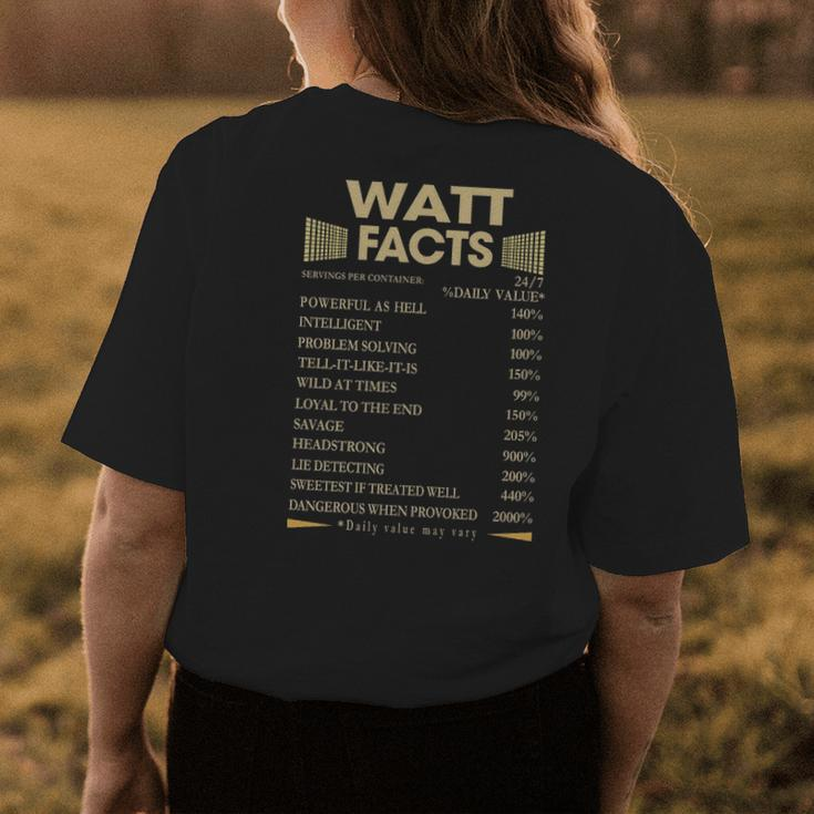 Watt Name Gift Watt Facts Womens Back Print T-shirt Funny Gifts