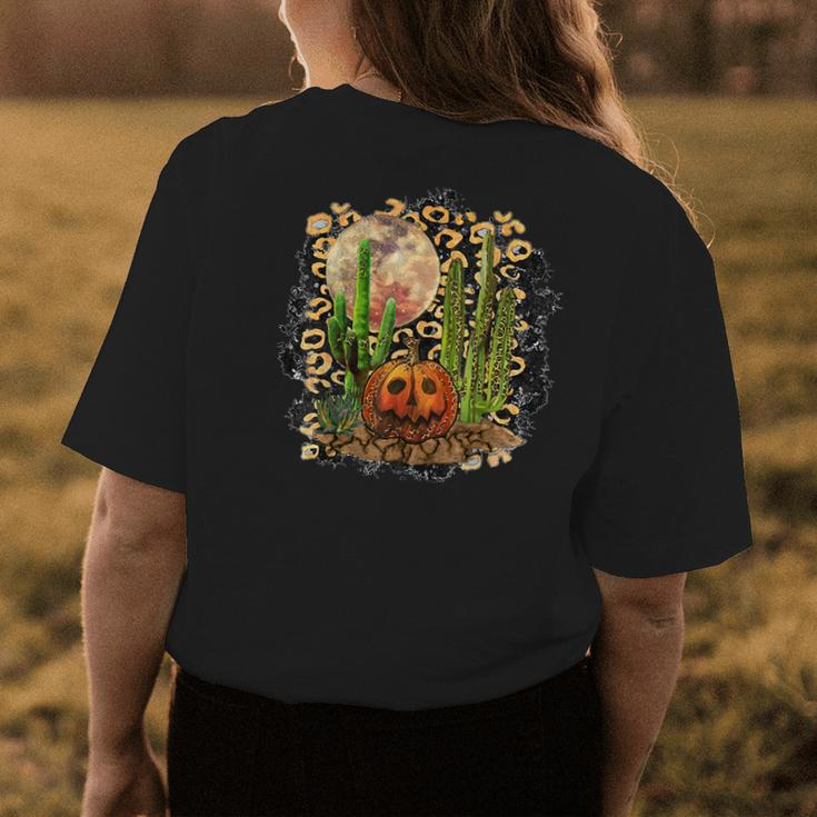 Western Cactus Pumpkin Fall Halloween Cowgirl Halloween Womens T-shirt Back Print Unique Gifts