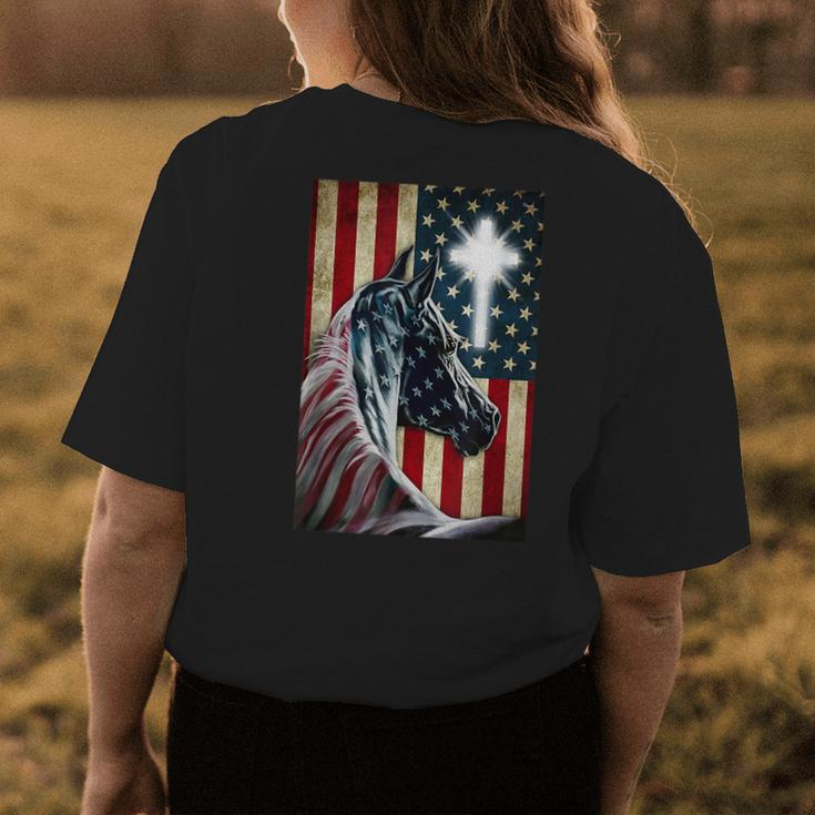 Western Cowboy Cowgirl Patriot Horse Jesus Cross Usa Flag Womens Back Print T-shirt Unique Gifts