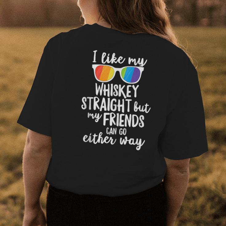 Whiskey Straight Friends Can Go Either Way Lgbt Pride March Womens Back Print T-shirt Unique Gifts