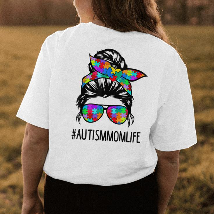 Autism Mom Life Messy Bun Sunglasses Bandana Be Kind Womens Back Print T-shirt Unique Gifts