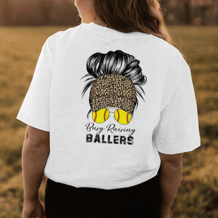 Busy Raising Ballers Softball Mom Bun Leopard Baseball Cap Womens Back Print T-shirt Unique Gifts
