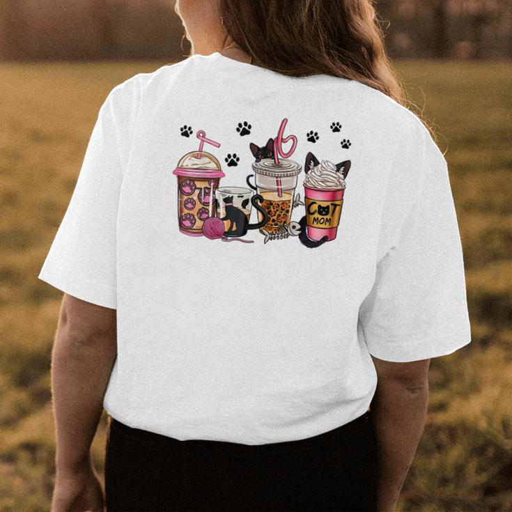 Cat Mom Coffee Cups Leopard Cat Lover Ccoffee Latte Drinking Womens Back Print T-shirt Unique Gifts
