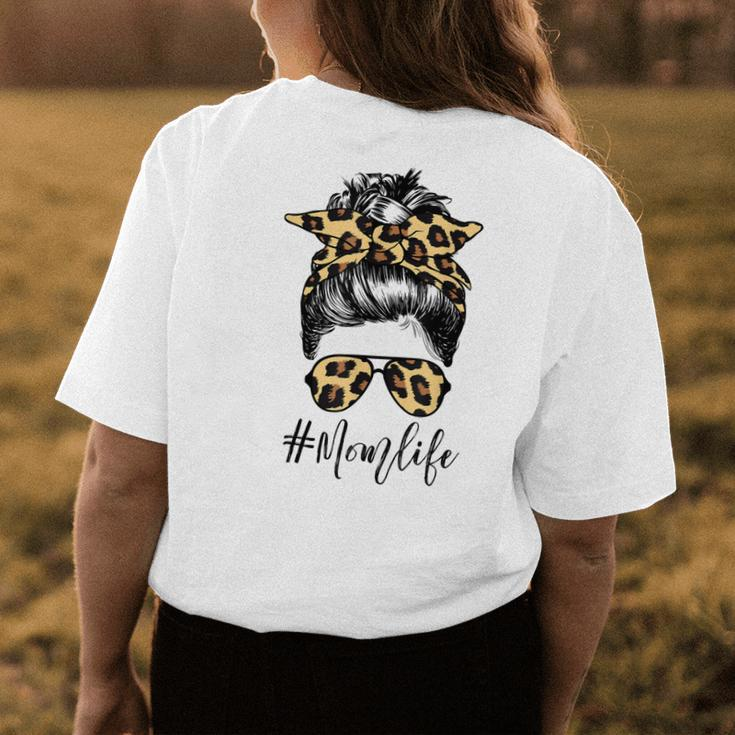Classy Mom Life With Leopard Pattern Shades & Cool Messy Bun Womens Back Print T-shirt Unique Gifts