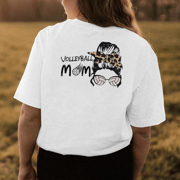 Cute Mothers Day Volleyball Mom Leopard Print Messy Bun Womens Back Print T-shirt Unique Gifts