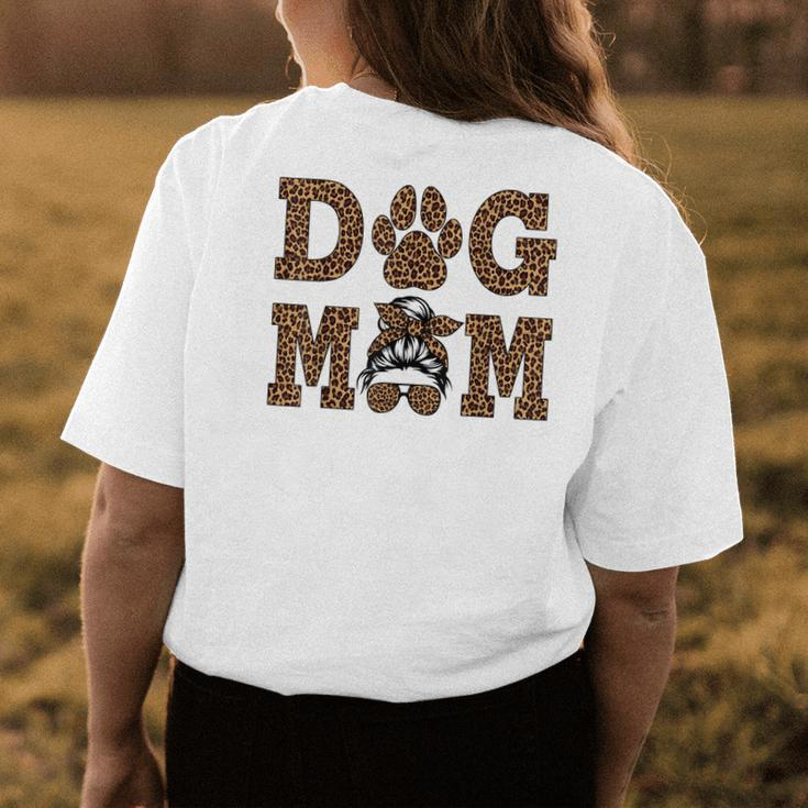 Dog Mom Leopard Messy Bun Dogs Lover Womens Back Print T-shirt Unique Gifts