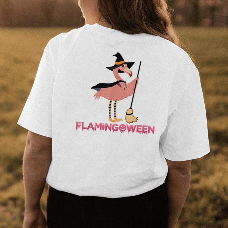 Flamingoween Funny Flamingoween Witch Halloween Womens Back Print T-shirt Unique Gifts