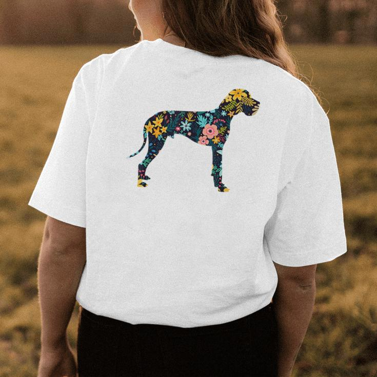 Great Dane Floral Dog Silhouette Graphic Womens Back Print T-shirt Funny Gifts