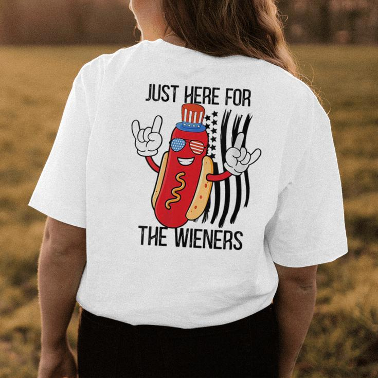 Im Just Here For The Wieners Hot Dog Cartoon 4Th Of July Gift For Womens Womens Back Print T-shirt Unique Gifts