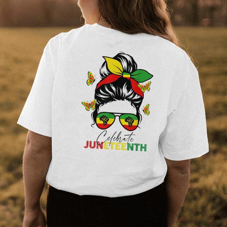 Junenth Celebrate Messy Bun Glasses Black Women Womens Back Print T-shirt Funny Gifts