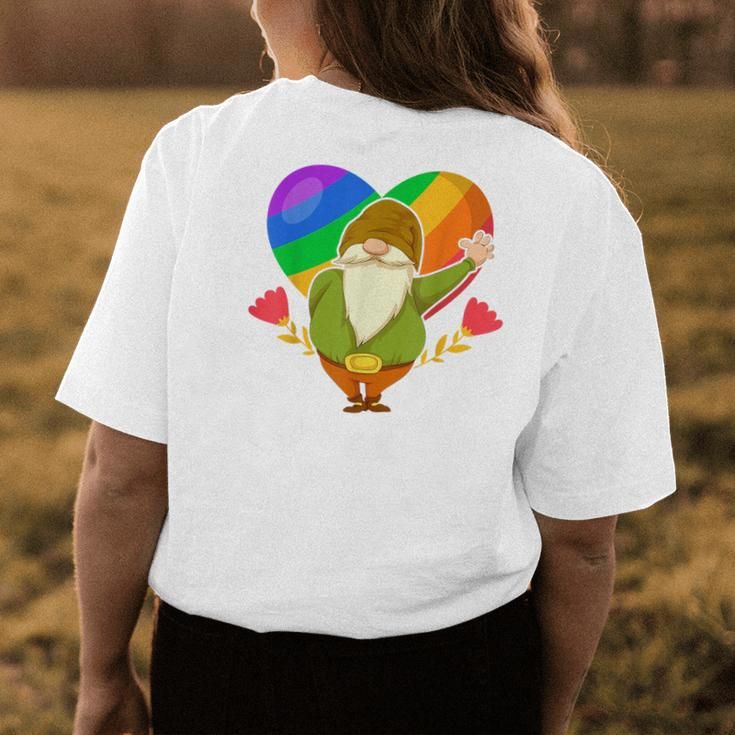 Lgbt Pride Nordic Gnome Rainbow Flag Heart Garden Gnome Womens Back Print T-shirt Unique Gifts