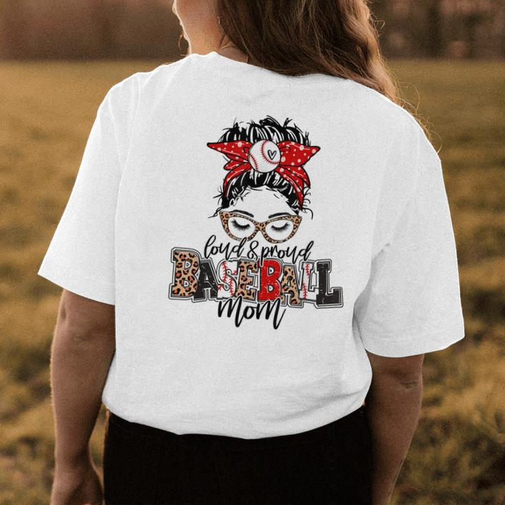 Loud & Proud Baseball Mom Messy Bun Hair Leopard Plaid Womens Back Print T-shirt Unique Gifts