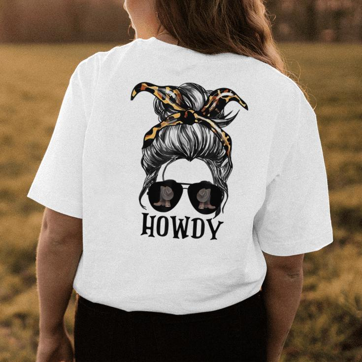 Messy Bun Hat Howdy Rodeo Western Country Southern Cowgirl Womens Back Print T-shirt Unique Gifts