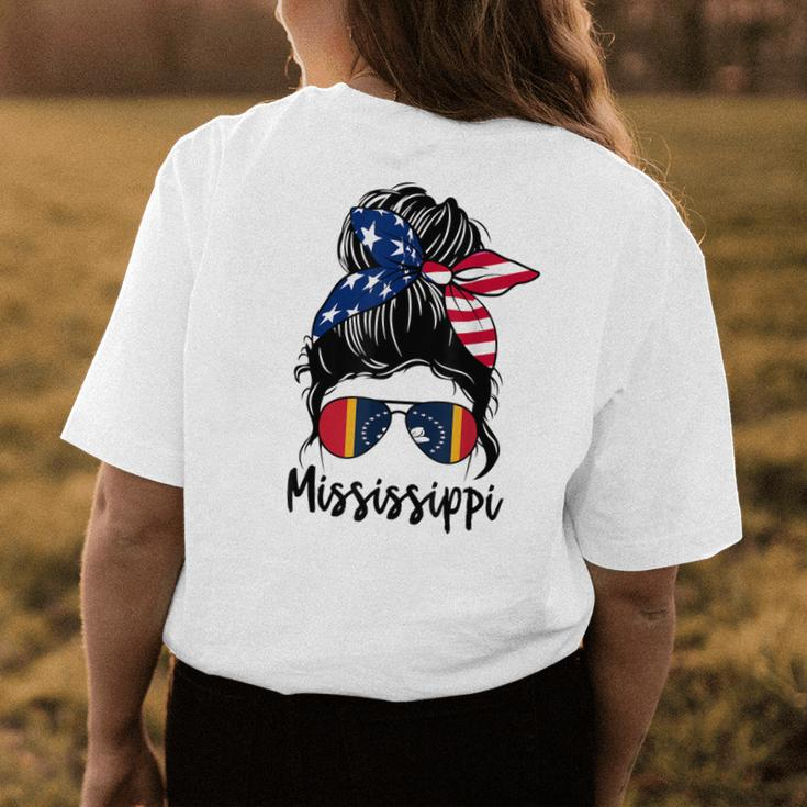 Mississippi Girl Mississippi Flag State Girlfriend Messy Bun Womens Back Print T-shirt Unique Gifts